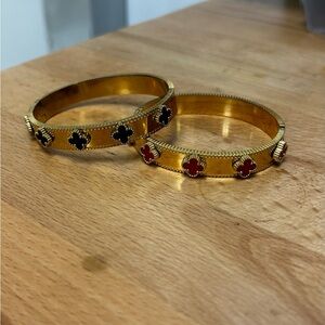Elegant Gold and Black/Red Bangle Set